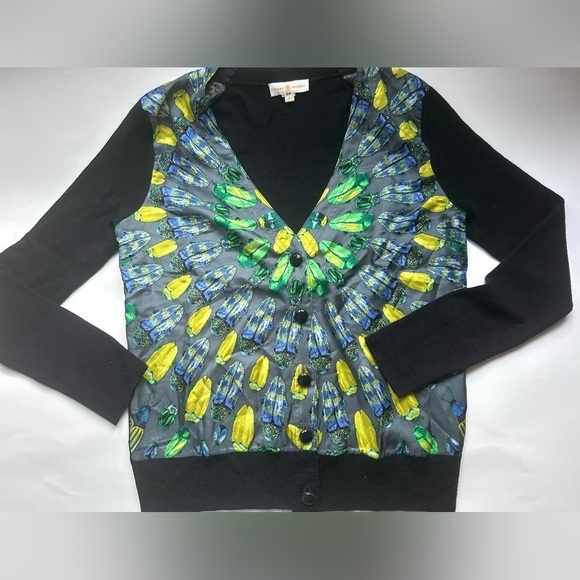 TORY BURCH SILK MERINO WOOL  PRINTED
SWEATER cardigan small - Picture 3 of 6